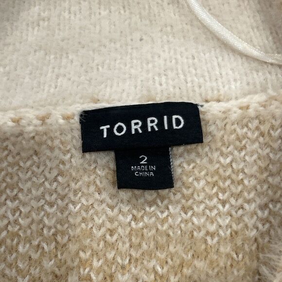 Torrid Eyelash Sweater Womens 2X Plus Plaid Shacket Tan Cream Jacket Soft - Picture 3 of 11